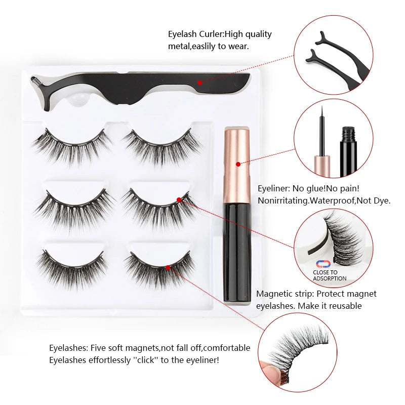 Magnetic 3D Mink Eyelashes with Eyeliner