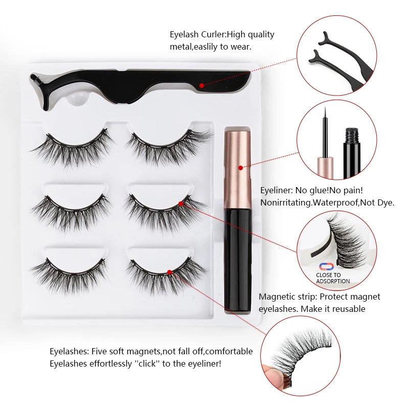 Magnetic 3D Mink Eyelashes with Eyeliner