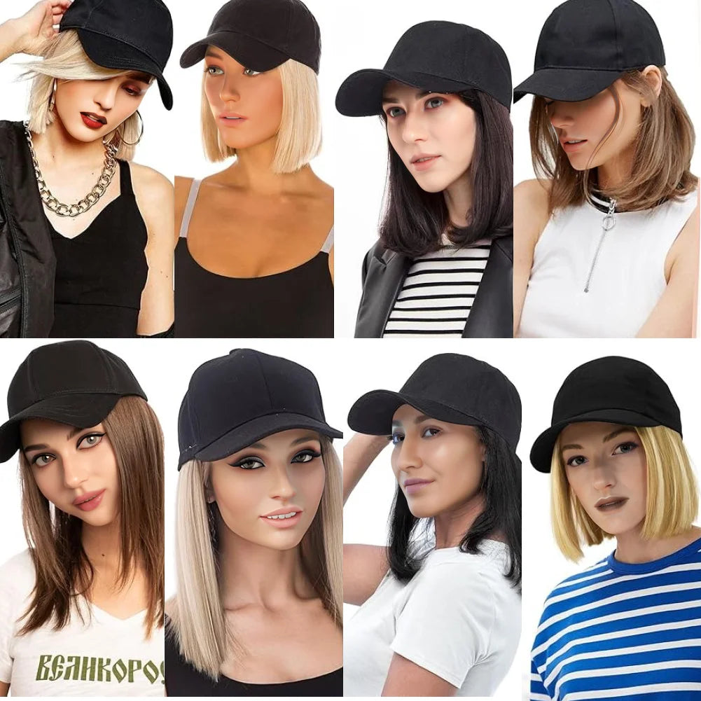 Baseball Cap with Built-In Hair Extensions