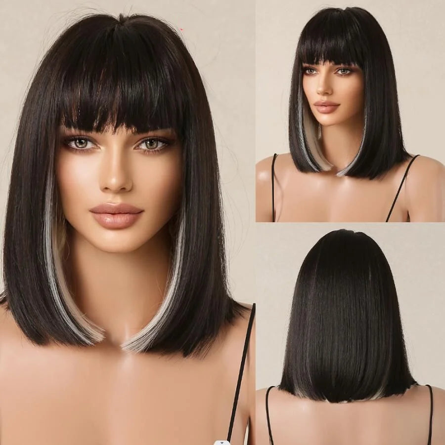 Medium-Length Synthetic Wig – Dark Brown