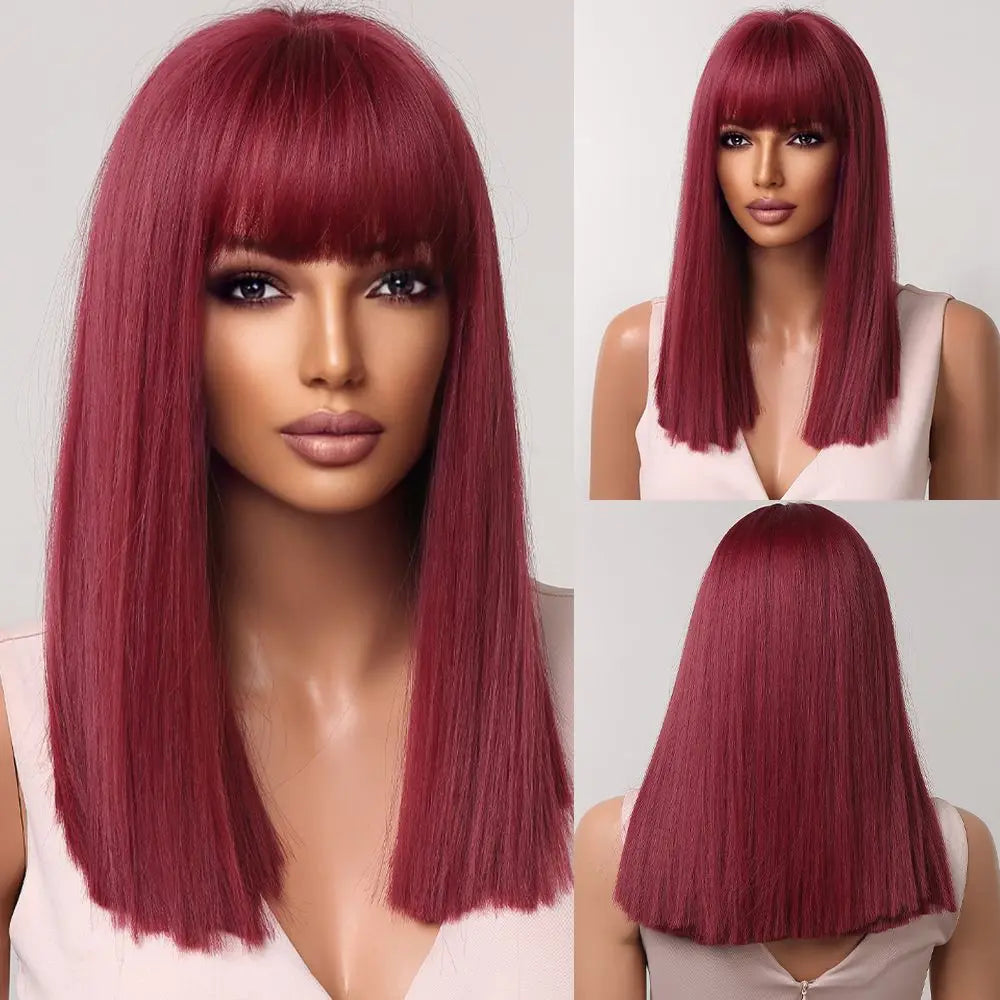Medium-Length Synthetic Wig – Dark Brown