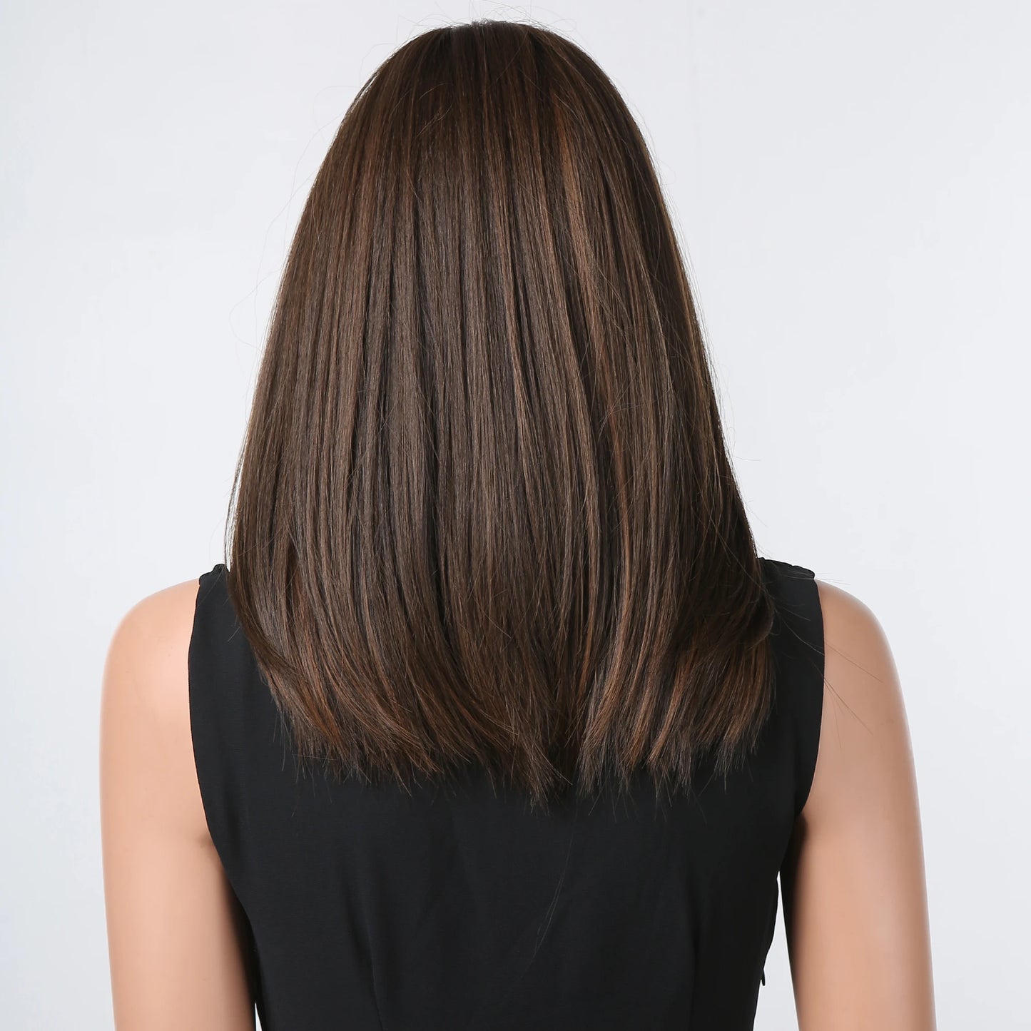 Medium-Length Synthetic Wig – Dark Brown