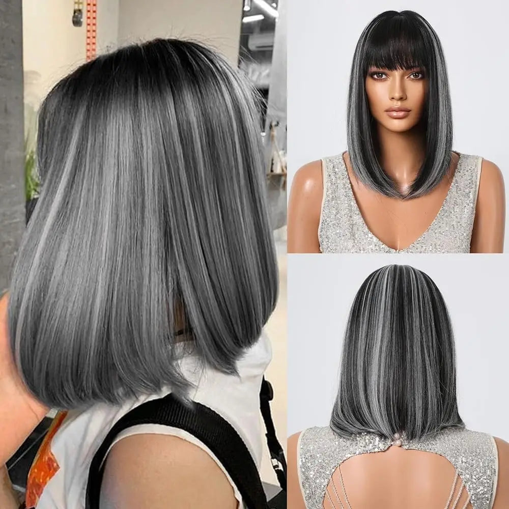 Medium-Length Synthetic Wig – Dark Brown