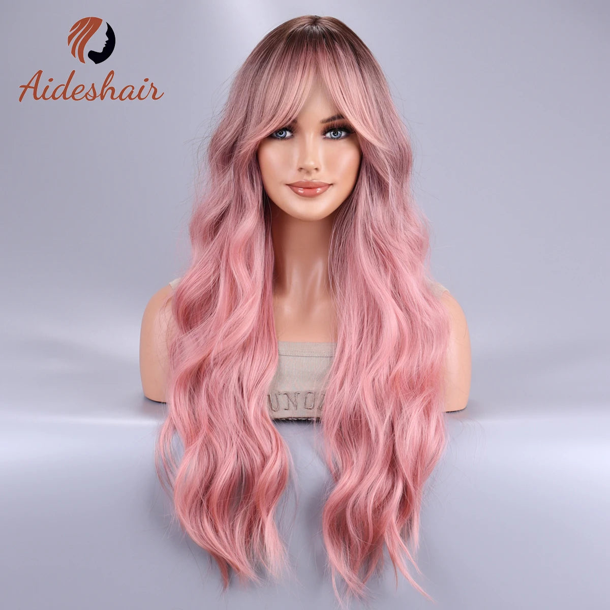 Long Wavy Ombre Wig – Black to Pink (Cosplay Style)