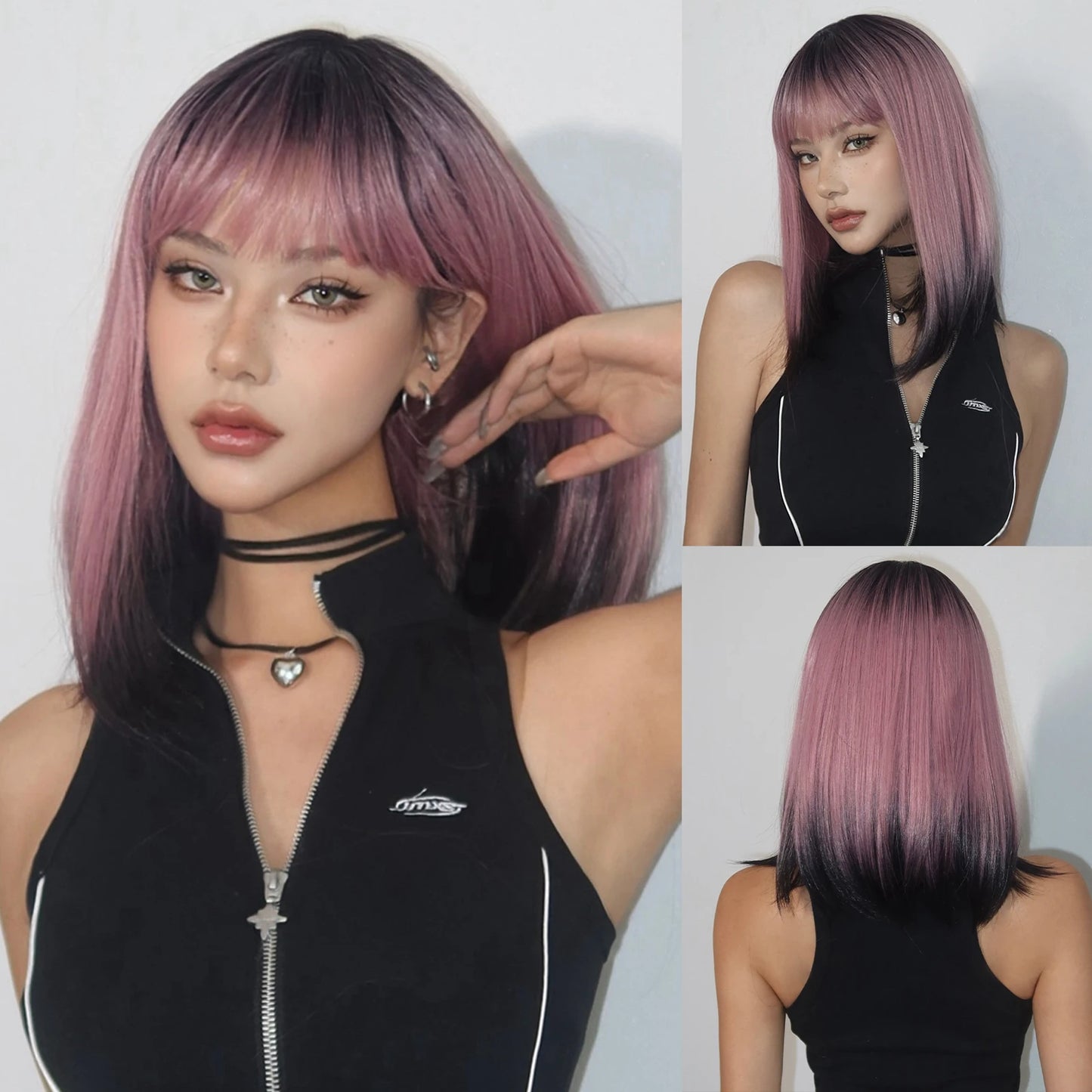 Medium-Length Synthetic Wig – Dark Brown