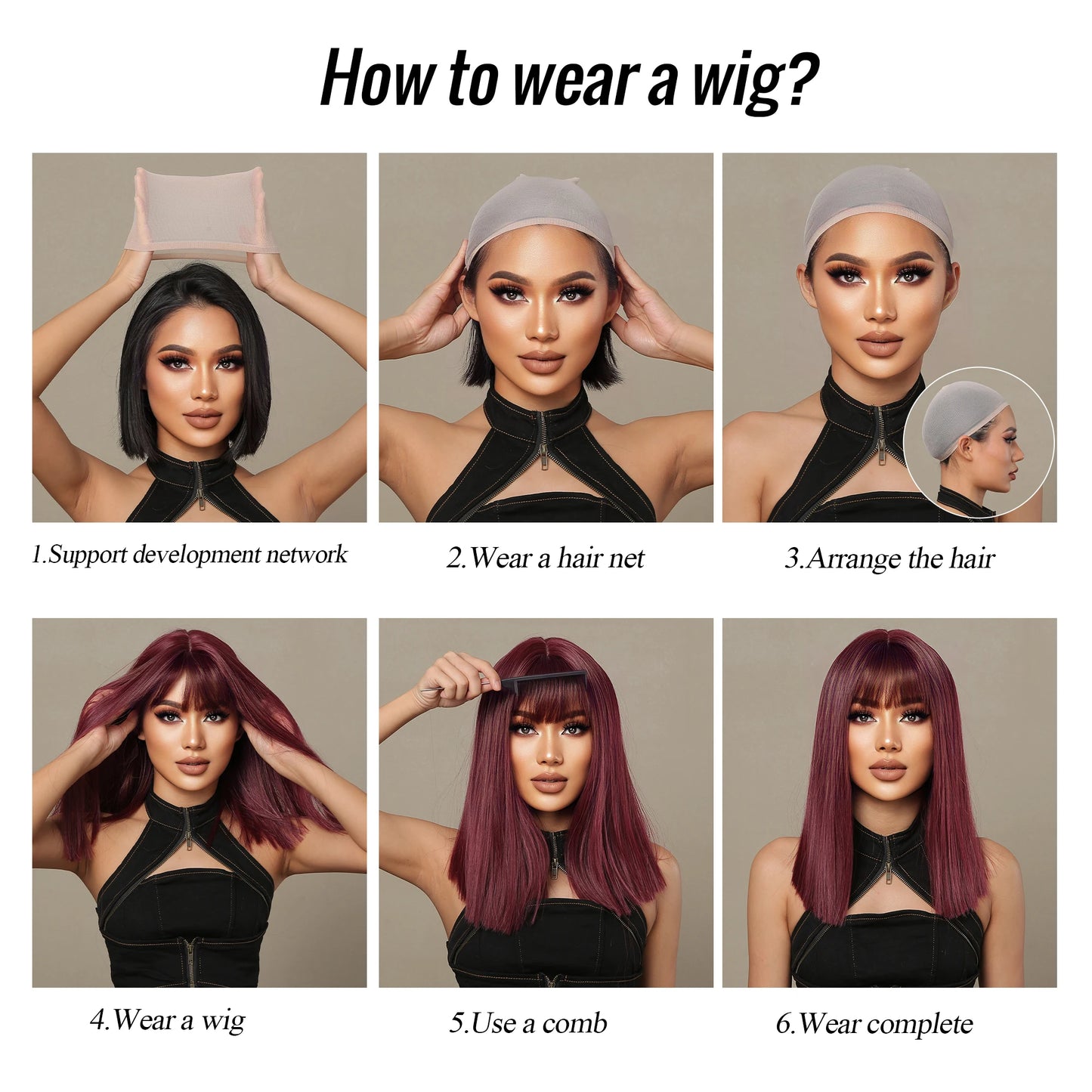 Medium-Length Synthetic Wig – Dark Brown