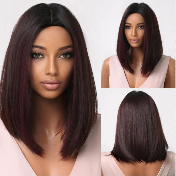 Medium-Length Synthetic Wig – Dark Brown