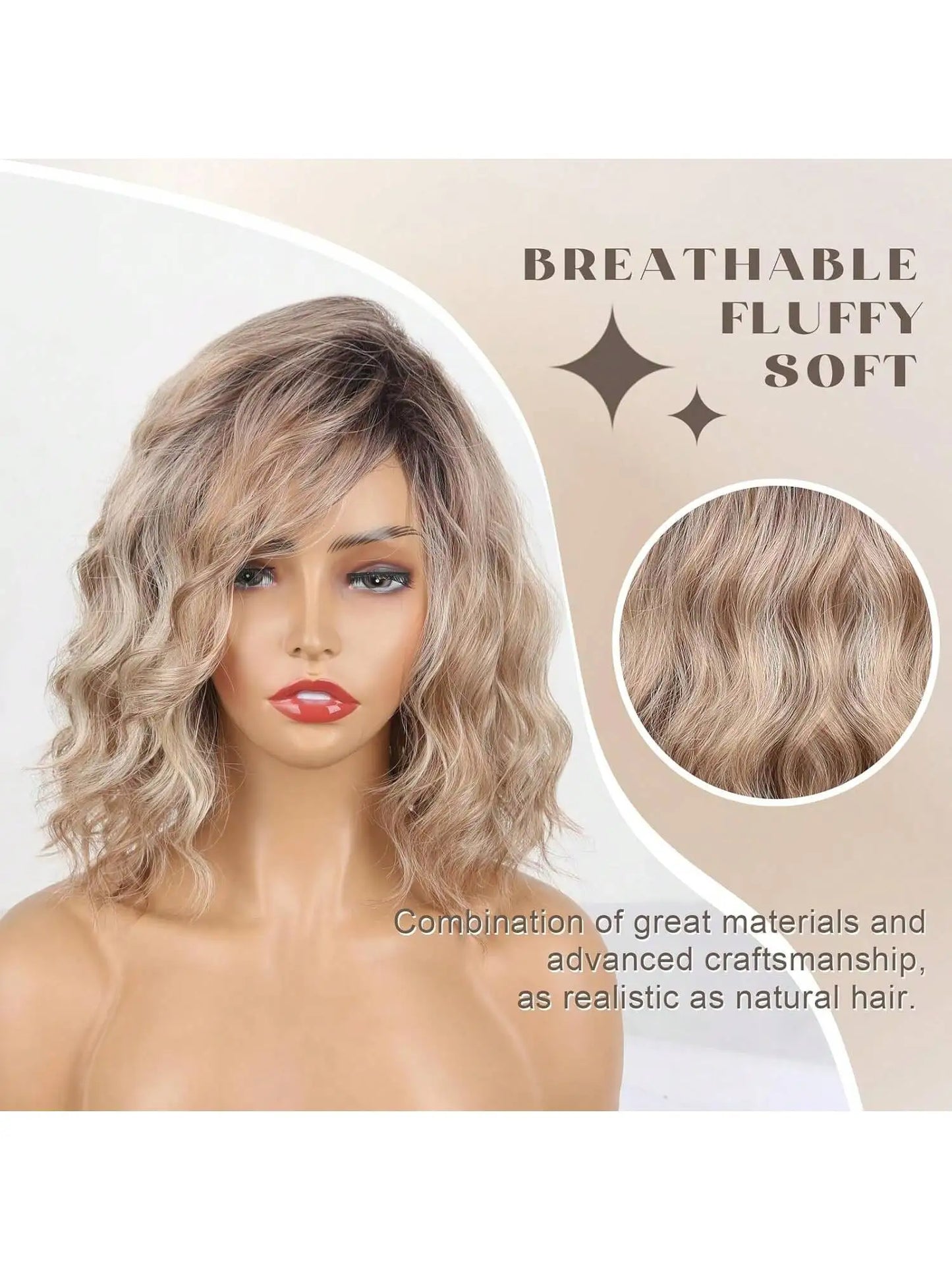 Short Blonde Curly Bob Wig with Bangs