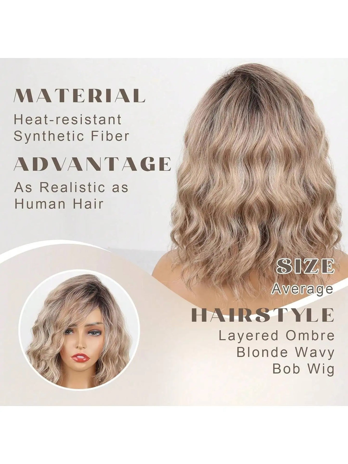 Short Blonde Curly Bob Wig with Bangs