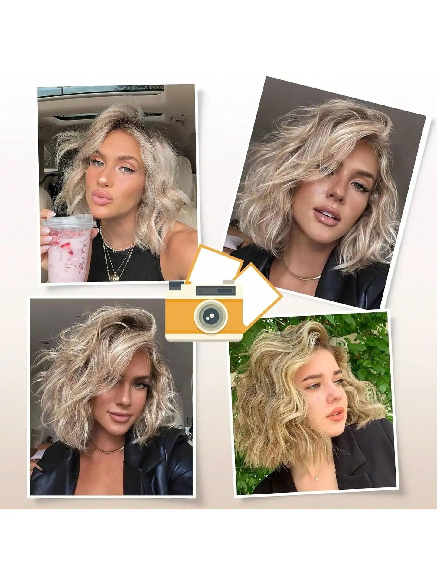 Short Blonde Curly Bob Wig with Bangs