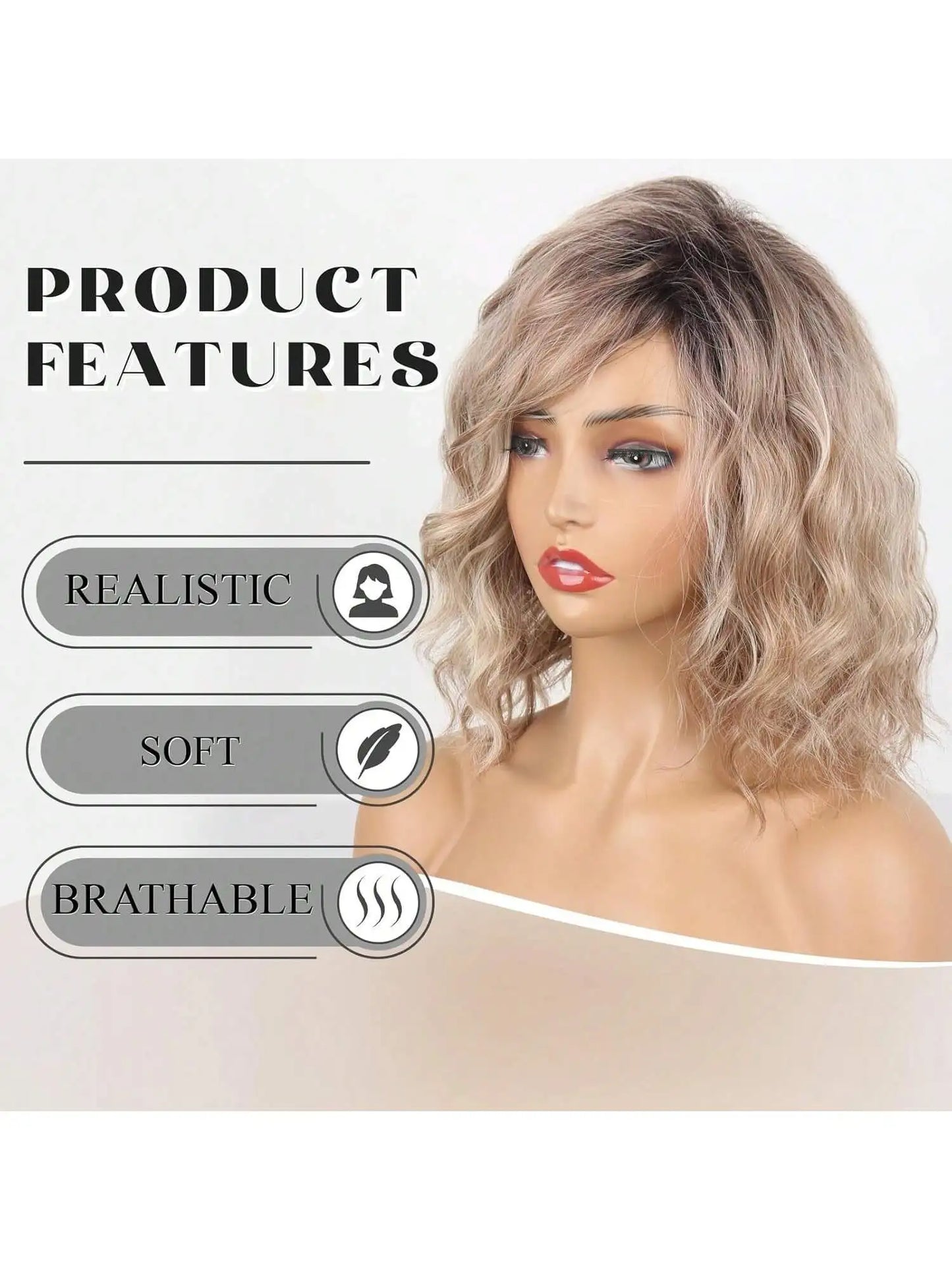 Short Blonde Curly Bob Wig with Bangs
