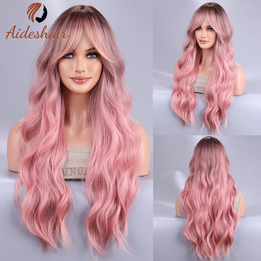 Long Wavy Ombre Wig – Black to Pink (Cosplay Style)