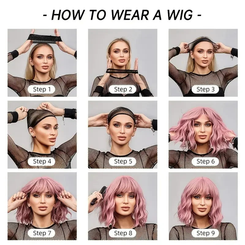 Short Blonde Curly Bob Wig with Bangs