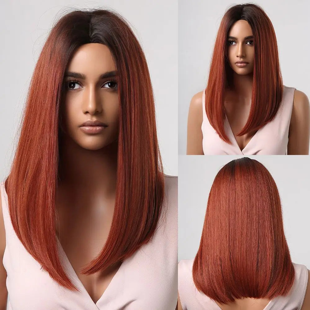 Medium-Length Synthetic Wig – Dark Brown