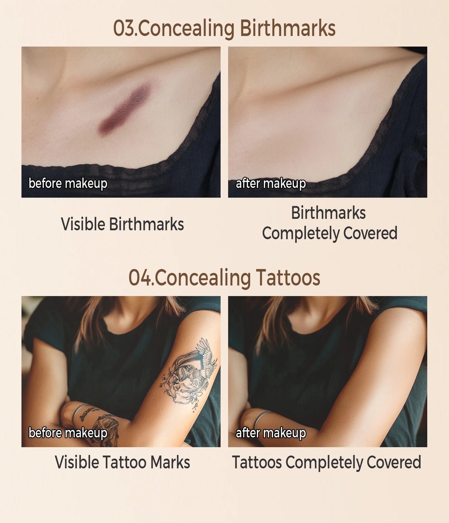 Waterproof Full Coverage Concealer for Tattoos & Scars